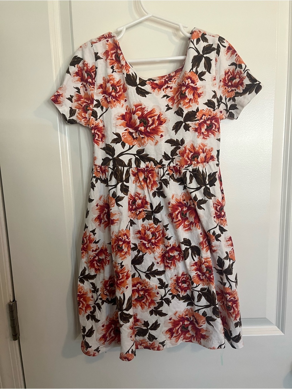 Old Navy White Short-Sleeve Dress with Orange Floral Print